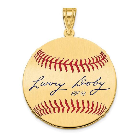 14K Gold Plated Larry Doby Signature MD Enamel Baseball Pendant
